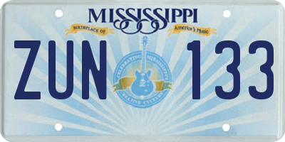 MS license plate ZUN133