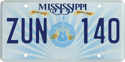 MS license plate ZUN140