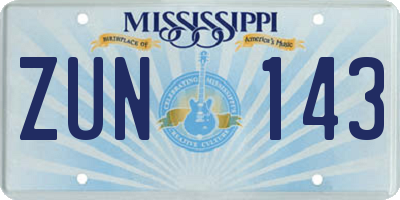 MS license plate ZUN143