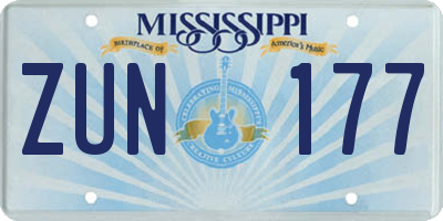 MS license plate ZUN177
