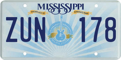 MS license plate ZUN178
