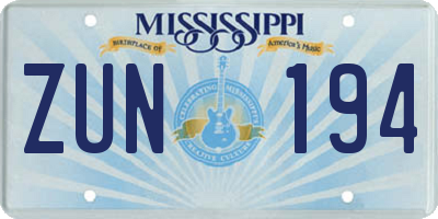 MS license plate ZUN194