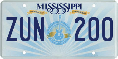 MS license plate ZUN200