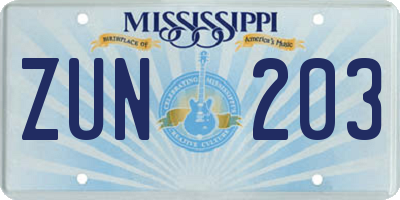 MS license plate ZUN203