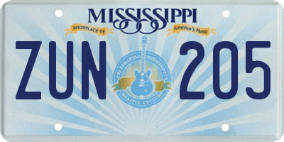 MS license plate ZUN205