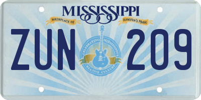 MS license plate ZUN209