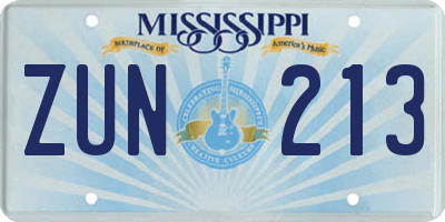 MS license plate ZUN213