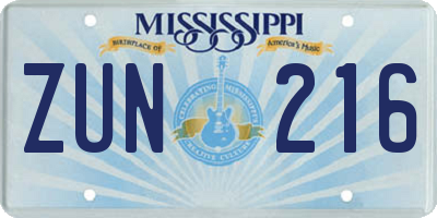 MS license plate ZUN216