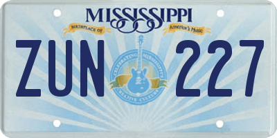 MS license plate ZUN227