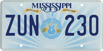 MS license plate ZUN230