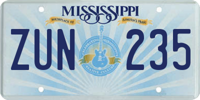MS license plate ZUN235