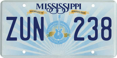 MS license plate ZUN238