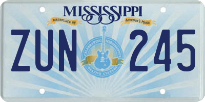 MS license plate ZUN245