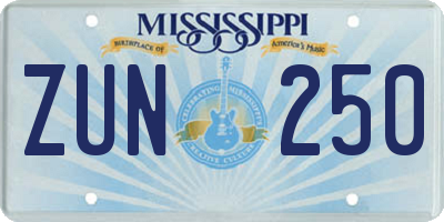 MS license plate ZUN250