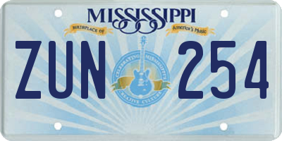MS license plate ZUN254