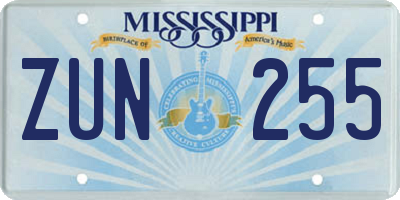 MS license plate ZUN255