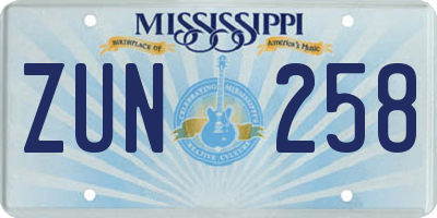 MS license plate ZUN258