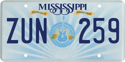 MS license plate ZUN259