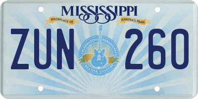 MS license plate ZUN260