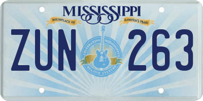 MS license plate ZUN263