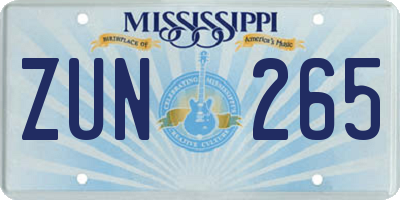 MS license plate ZUN265