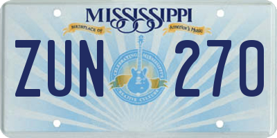 MS license plate ZUN270