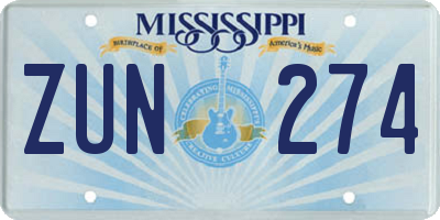 MS license plate ZUN274