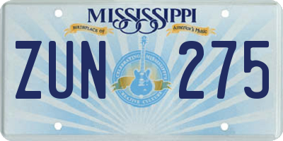 MS license plate ZUN275