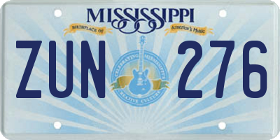 MS license plate ZUN276