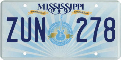 MS license plate ZUN278