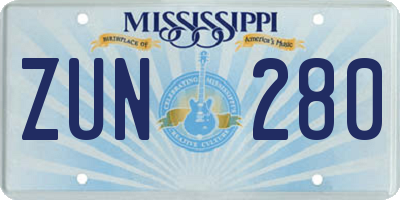 MS license plate ZUN280