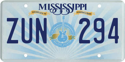 MS license plate ZUN294