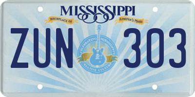 MS license plate ZUN303