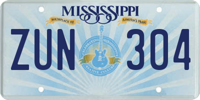 MS license plate ZUN304