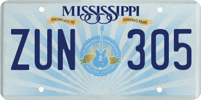 MS license plate ZUN305