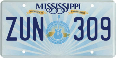 MS license plate ZUN309