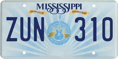 MS license plate ZUN310