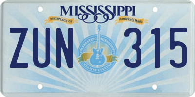 MS license plate ZUN315