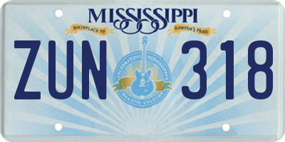 MS license plate ZUN318