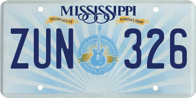 MS license plate ZUN326