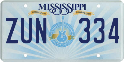 MS license plate ZUN334