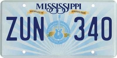 MS license plate ZUN340