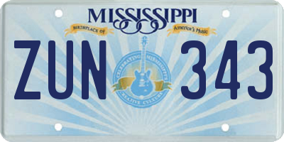 MS license plate ZUN343