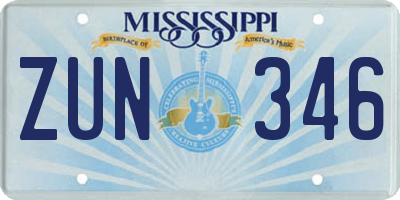 MS license plate ZUN346