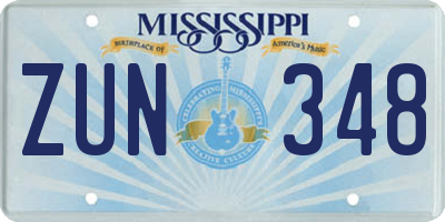 MS license plate ZUN348
