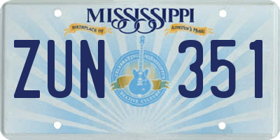 MS license plate ZUN351