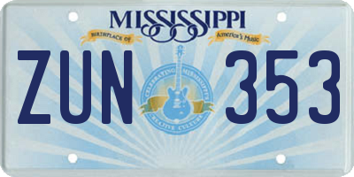 MS license plate ZUN353