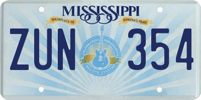 MS license plate ZUN354