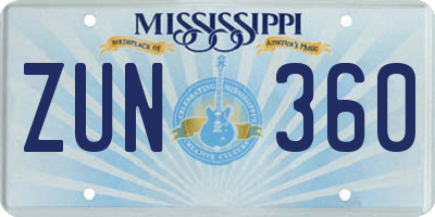 MS license plate ZUN360