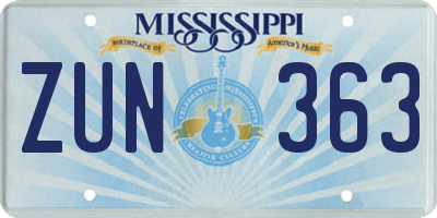 MS license plate ZUN363